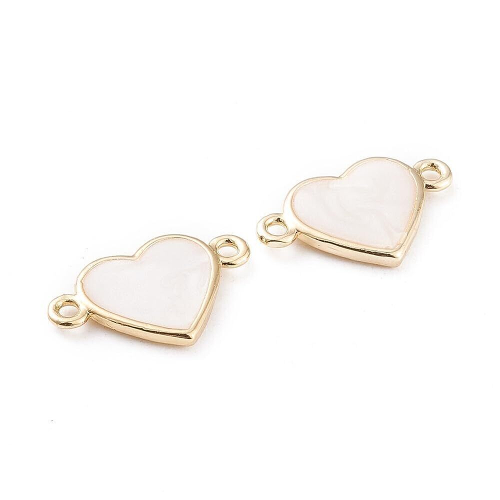 4283 10 pcs White Brass Enamel Heart Connector Charms Love Shape Links
